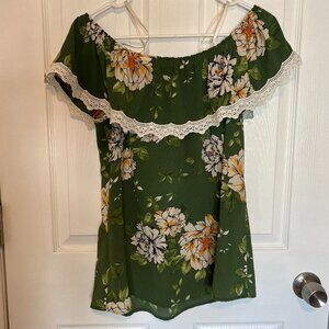 Lux II Green Floral Off-The-Shoulder Top